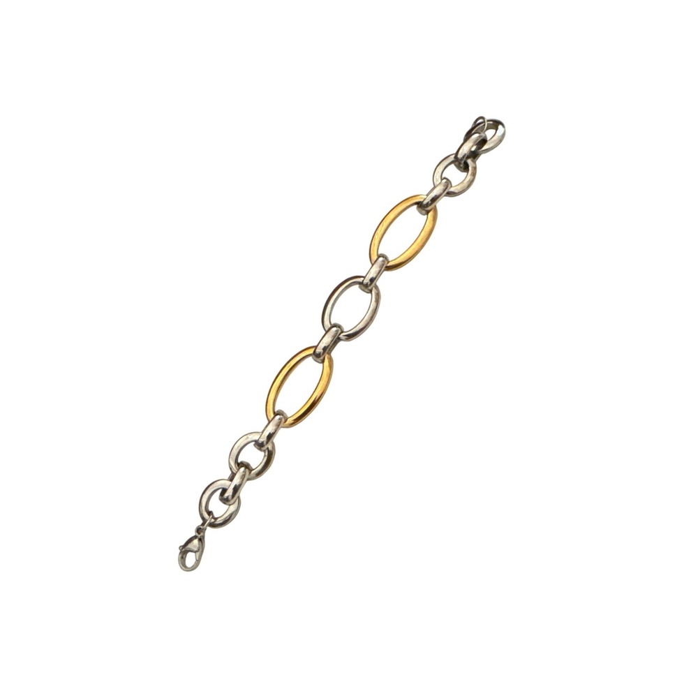 Mixed Metal‎ Link Bracelet Silver Gold Tone Oval Chain Modern Minimalist 7.5" - Picture 2 of 10